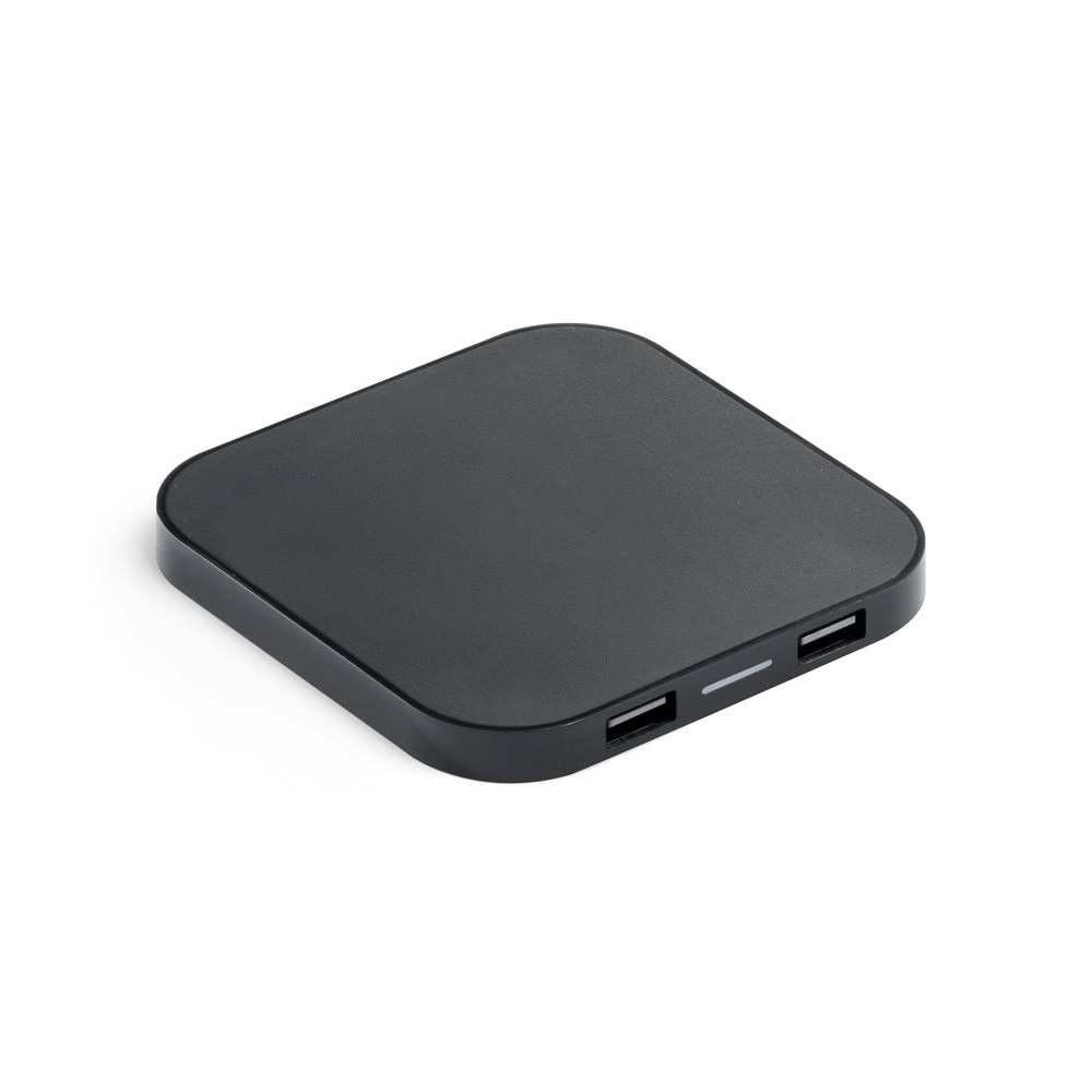 CAROLINE. Superschnelles 15W wireless Ladegerät mit HUB 2 USB-A Anschlüssen aus Recyceltes ABS (60% rABS)